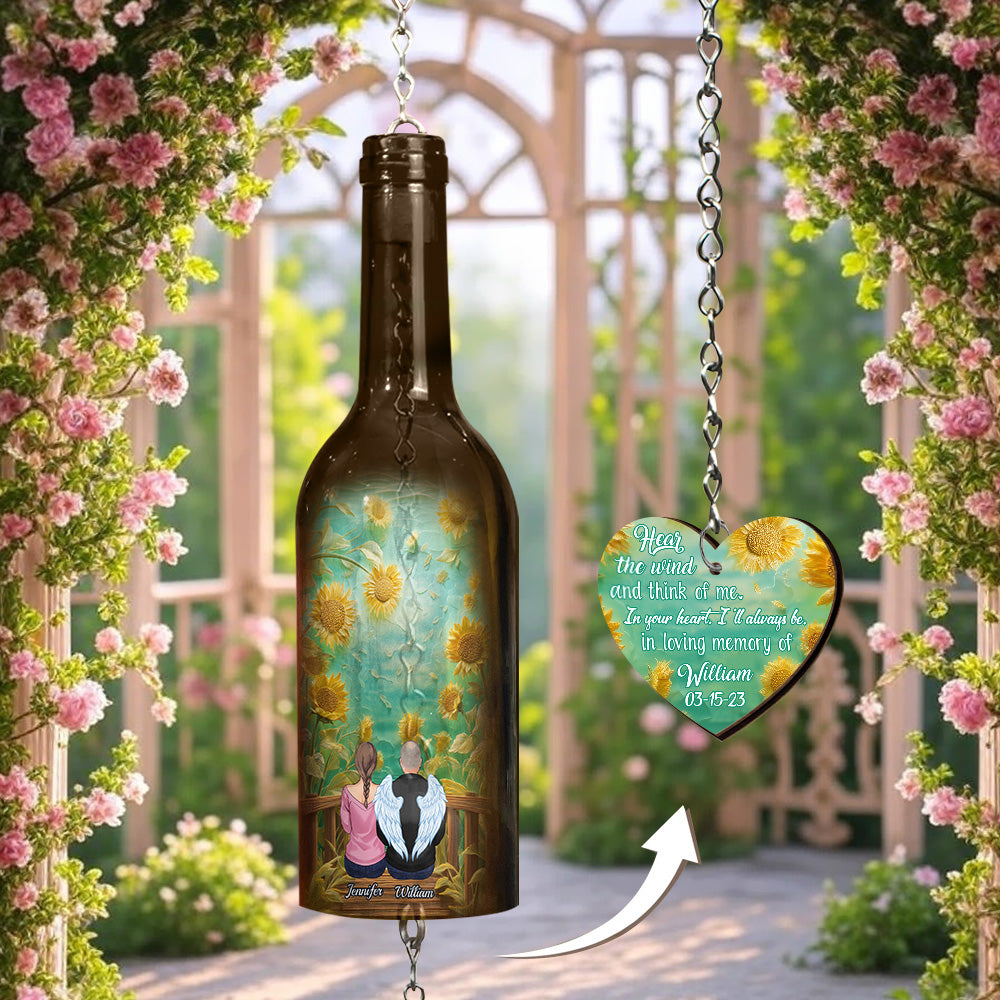 Hear The Wind And Think Of Me - Personalized Memorial Wine Bottle Wind Chime
