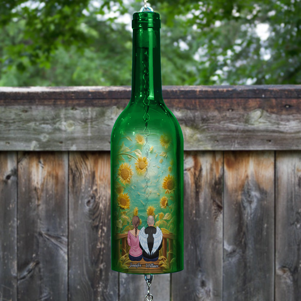 Hear The Wind And Think Of Me - Personalized Memorial Wine Bottle Wind Chime