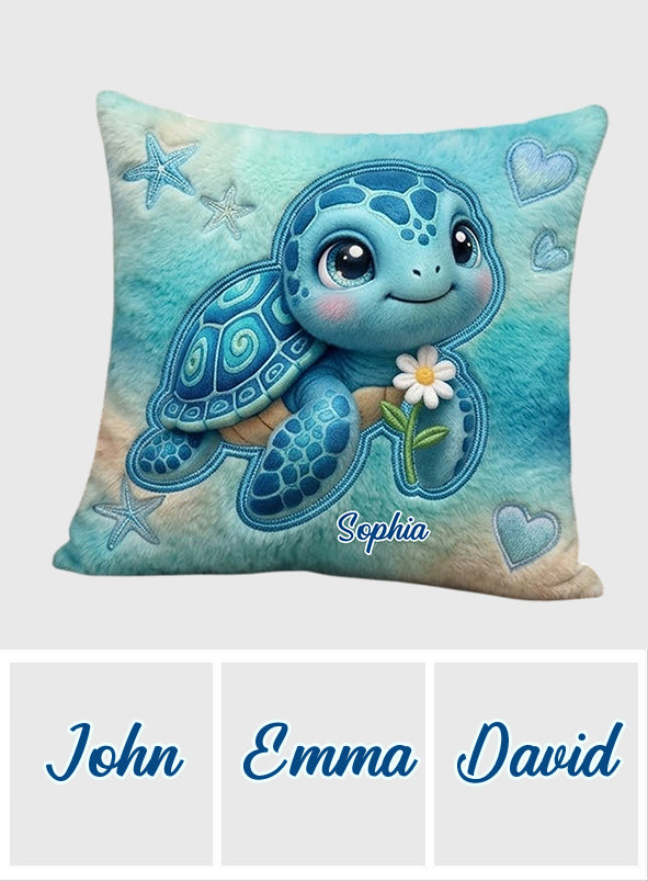 Salty Lil' Beach - Personalized Turtle Premium Faux Fur Pillow