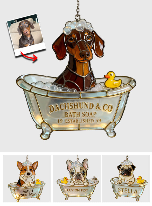 Savon de bain Wash Your Paws Pet & Co - Attrape-soleil hologramme personnalisé pour chien à suspendre à la fenêtre