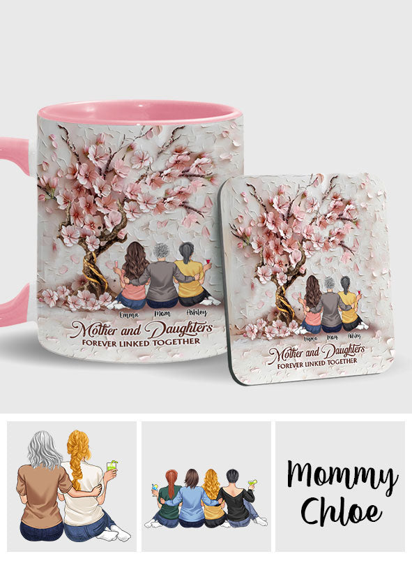 Mother And Daughters Forever Linked Together - Personalized Mother Accent Mug