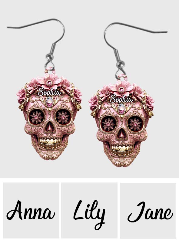 Wunderschöner rosa Totenkopf – Personalisierte transparente Totenkopf-Ohrringe