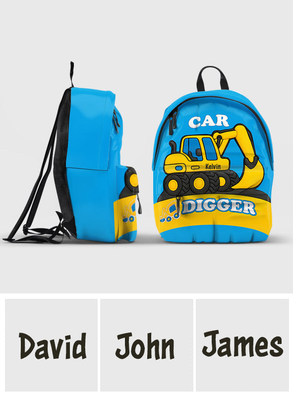 Niedliches Kindergeschenk mit Baggermotiv – personalisierter Kinderrucksack