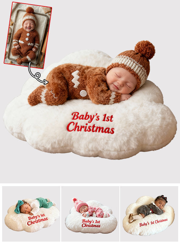 Premier Noël de bébé - Coussin en fausse fourrure personnalisé pour enfant