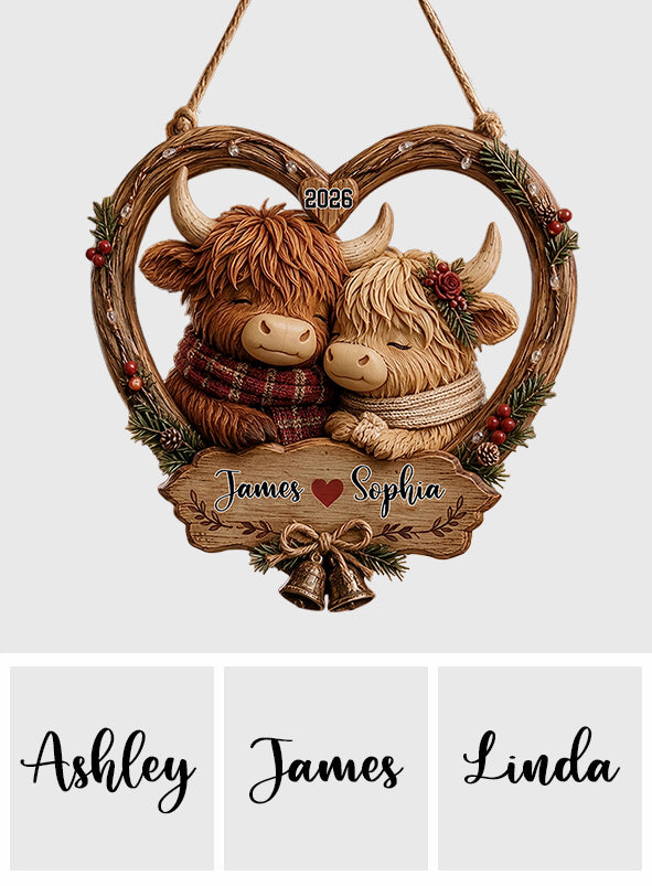 Our Christmas Together - Personalized Highland Cow Custom Shaped Wood Sign
