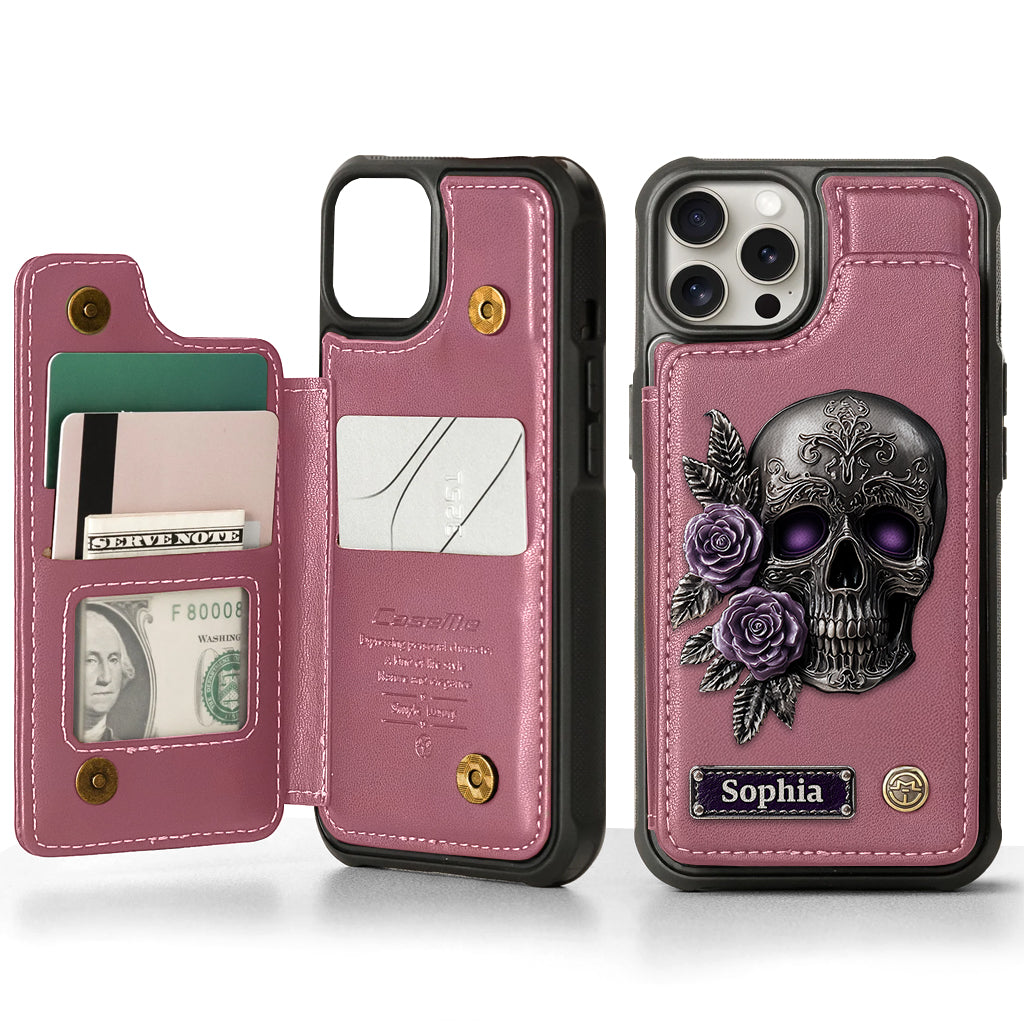 Skull And Roses - Personalized Skull Wallet Phone Case
