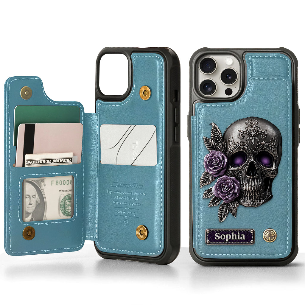 Skull And Roses - Personalized Skull Wallet Phone Case