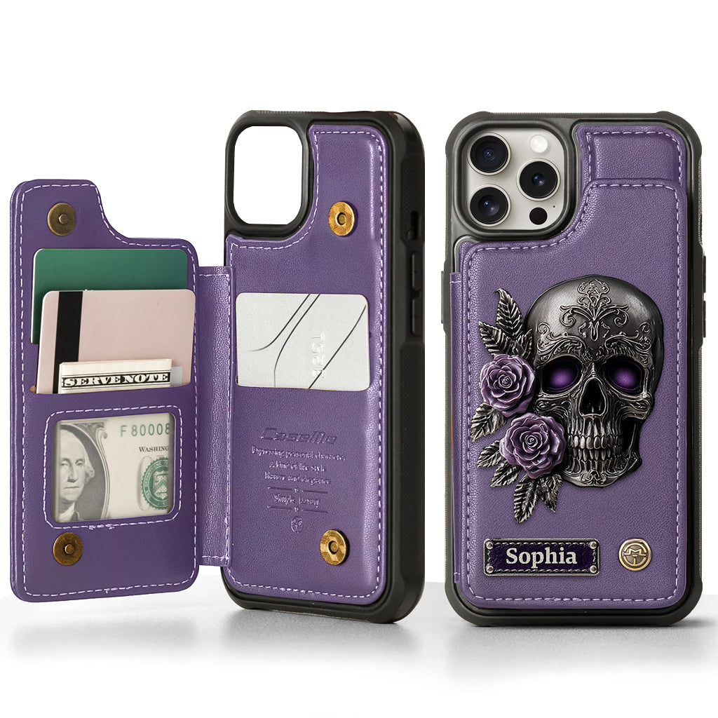 Skull And Roses - Personalized Skull Wallet Phone Case
