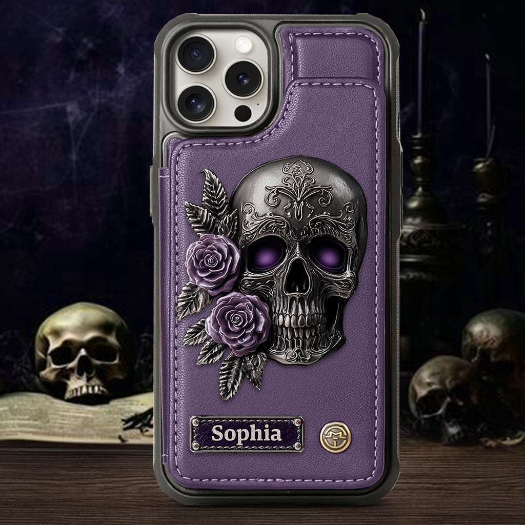 Skull And Roses - Personalized Skull Wallet Phone Case