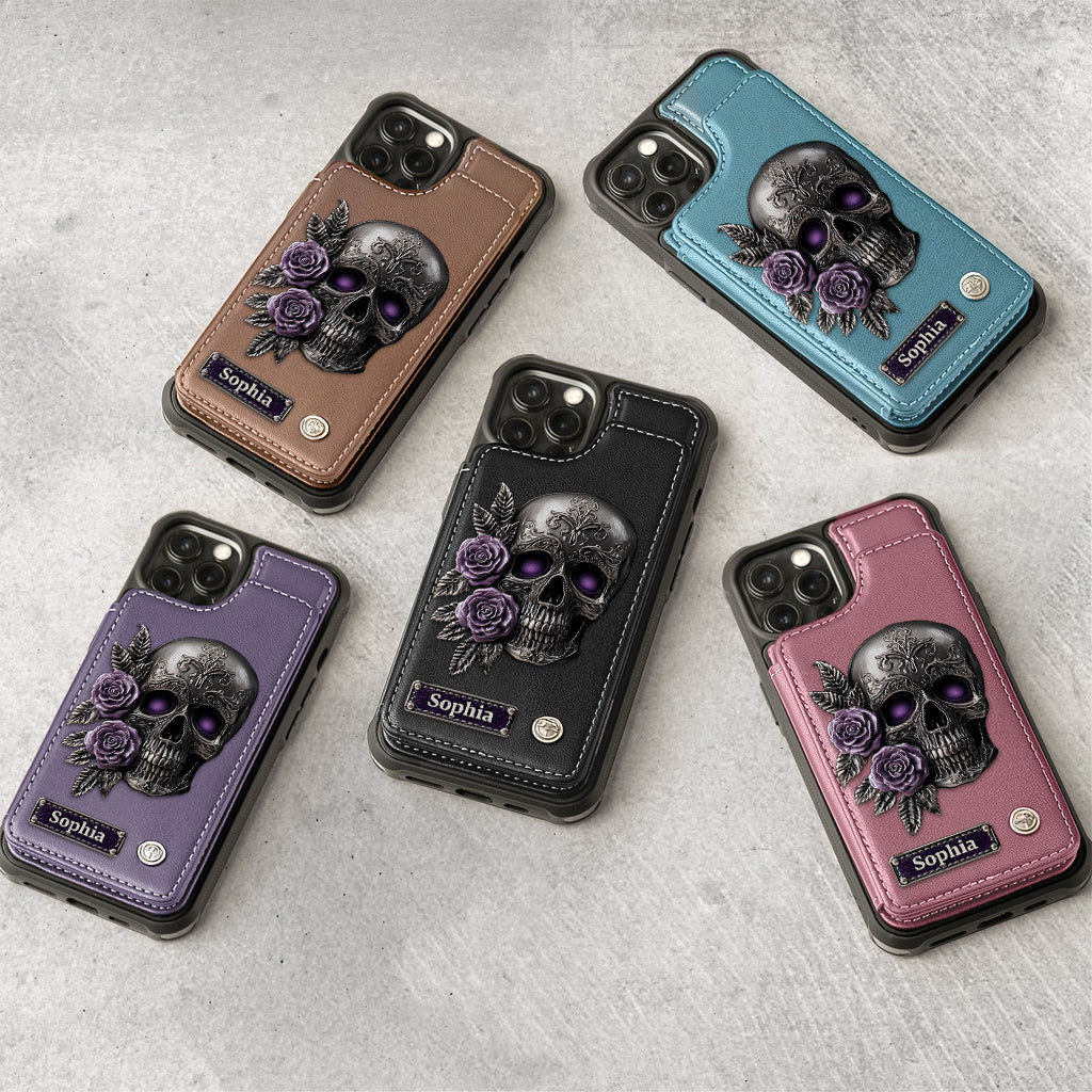 Skull And Roses - Personalized Skull Wallet Phone Case