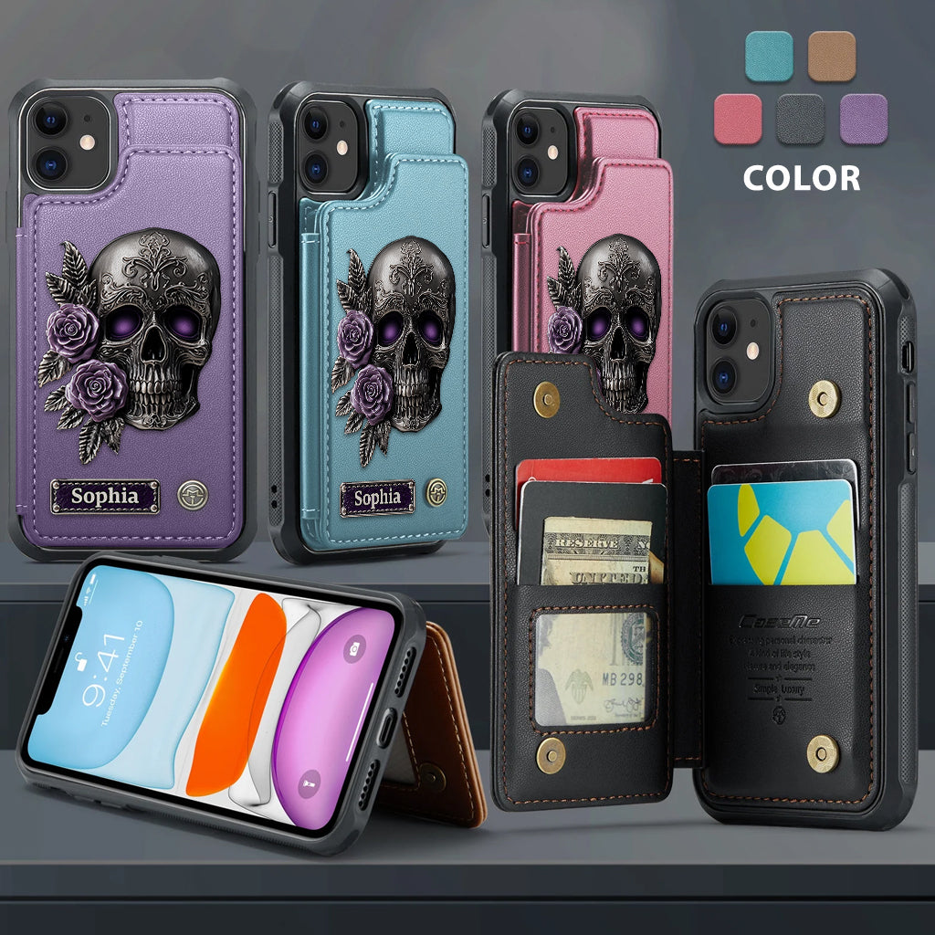 Skull And Roses - Personalized Skull Wallet Phone Case
