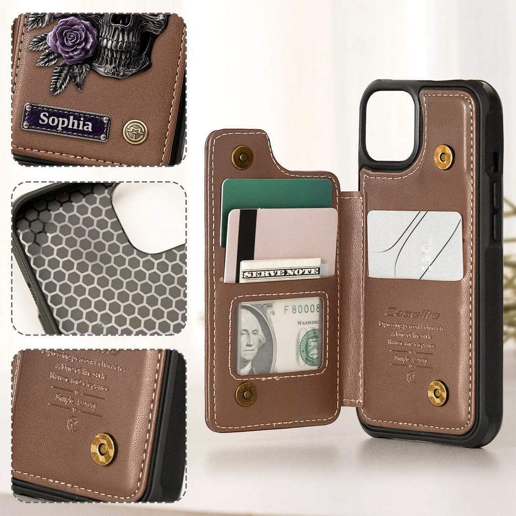 Skull And Roses - Personalized Skull Wallet Phone Case