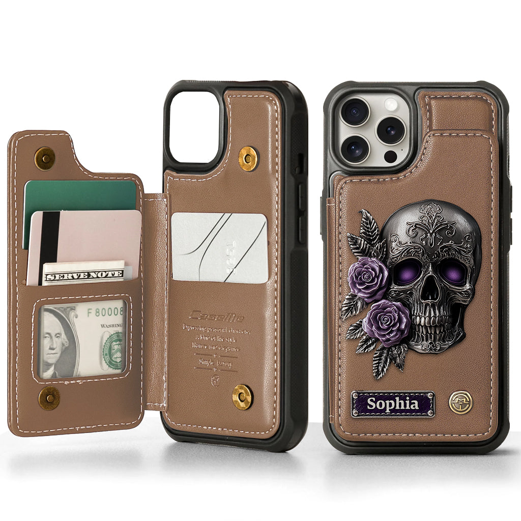 Skull And Roses - Personalized Skull Wallet Phone Case
