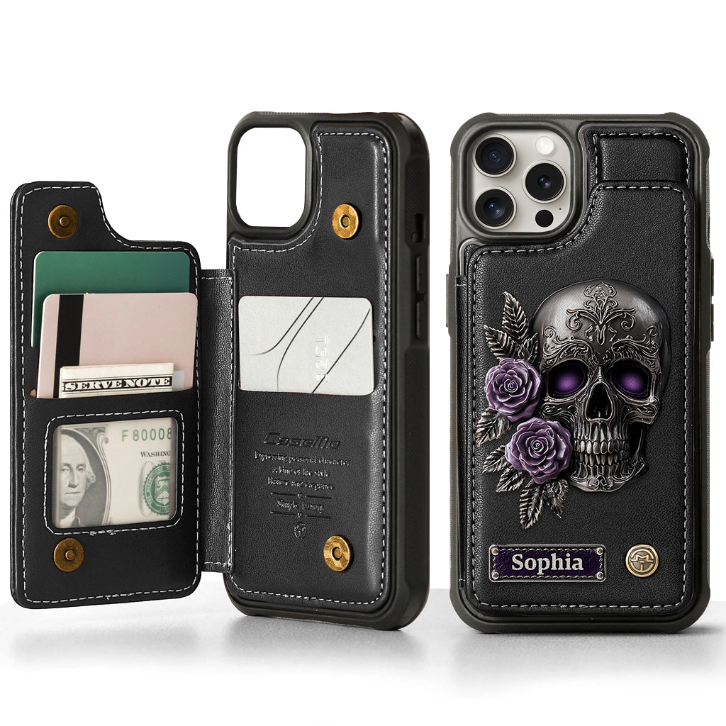 Skull And Roses - Personalized Skull Wallet Phone Case