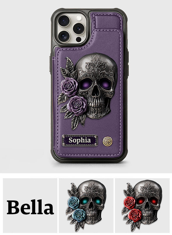 Skull And Roses - Personalized Skull Wallet Phone Case