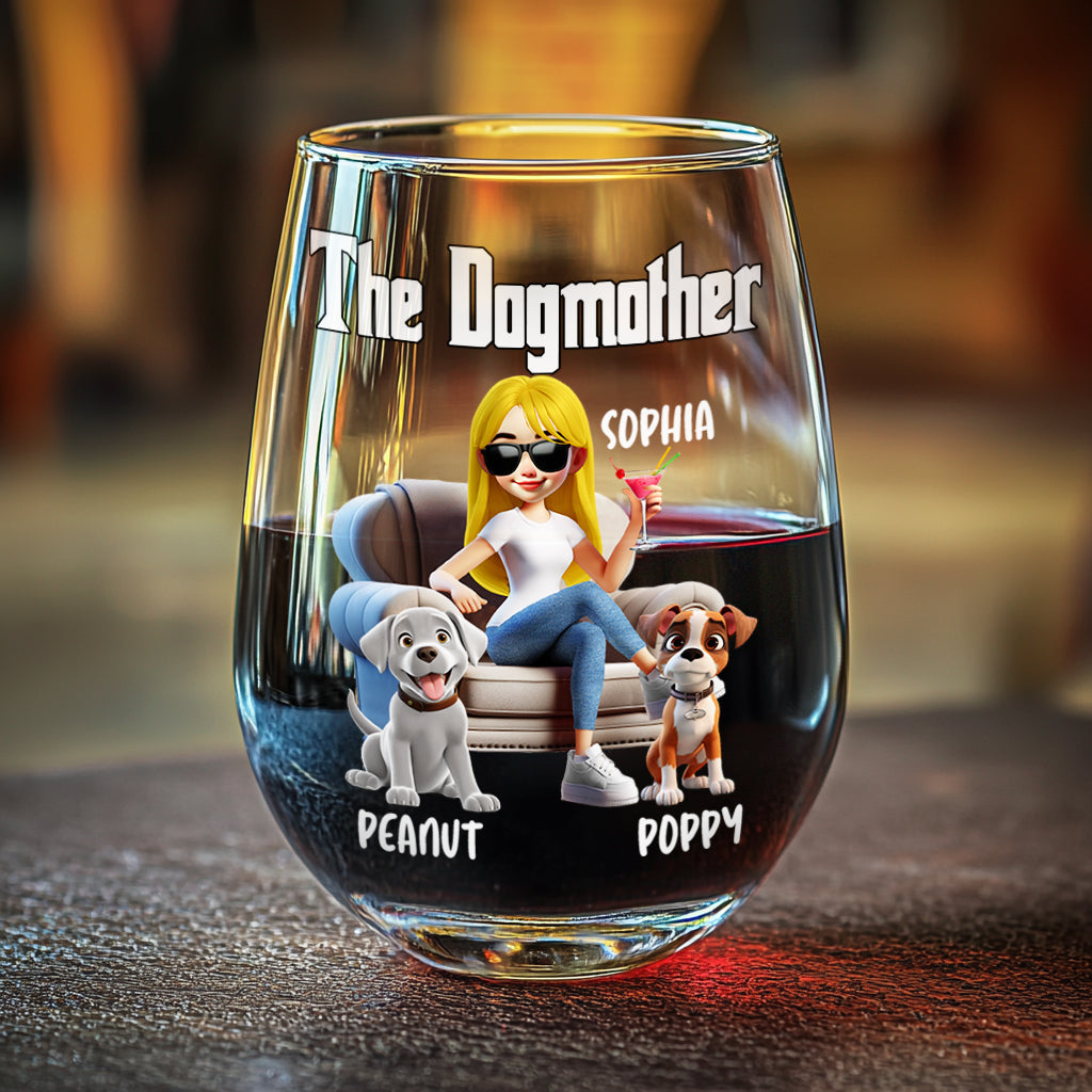 The Catmother/ The Catfather/ The Dogmother/ - Personalized Dog All Over Wine Glass