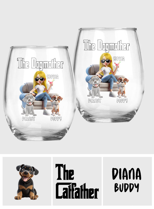 The Catmother/ The Catfather/ The Dogmother/ - Personalized Dog All Over Wine Glass