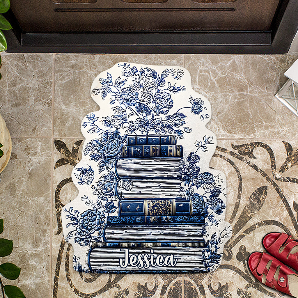 Vintage Flower Book Toile De Jouy Style - Personalized Book Shaped Doormat/ Rug