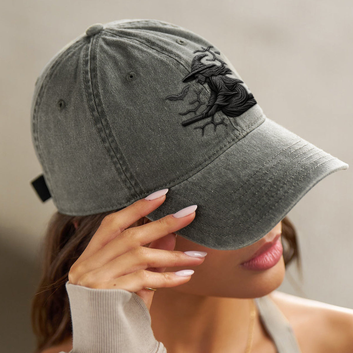 Beware Of The Witch - Personalized Witch Washed Denim Cap