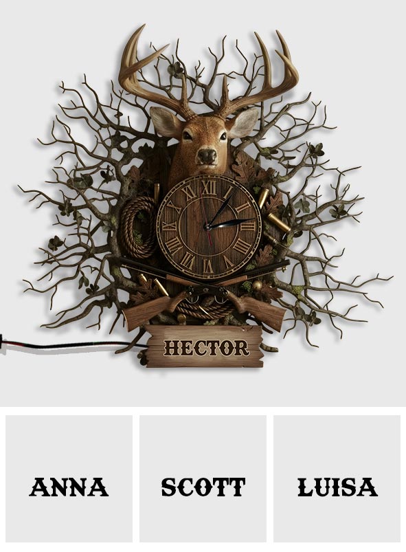 Geschenk für Hirschjäger – Personalisierte LED-Wanduhr mit Jagdlicht