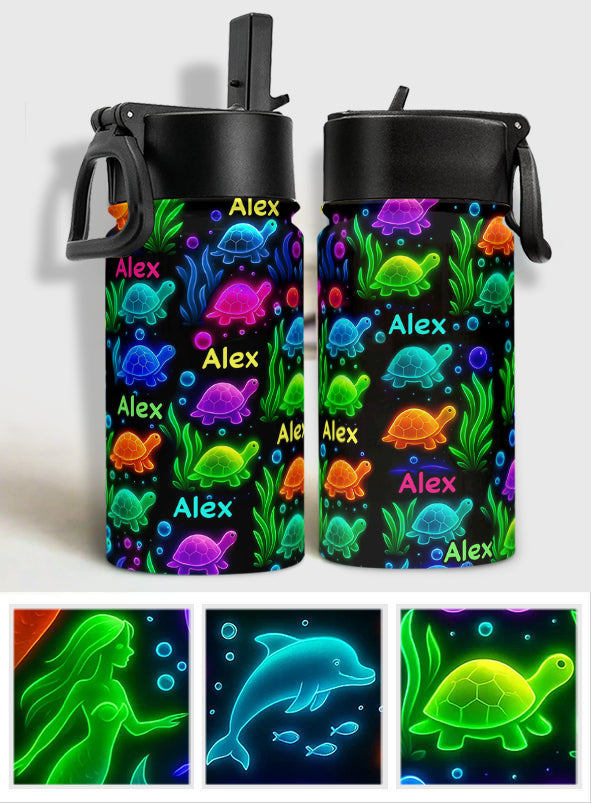 Glowing Sea Creatures - Personalized Sea Lover Kids Water Bottle