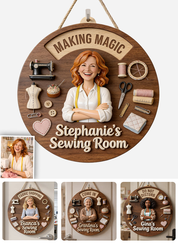 Sewing Happy Place - Personalized Sewing Spinner Sign Custom Shape