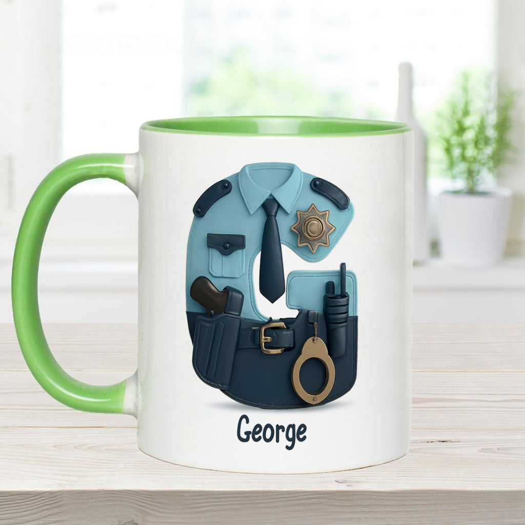 Police Custom Alphabet, Custom Initial - Personalized Police Officer Accent Mug