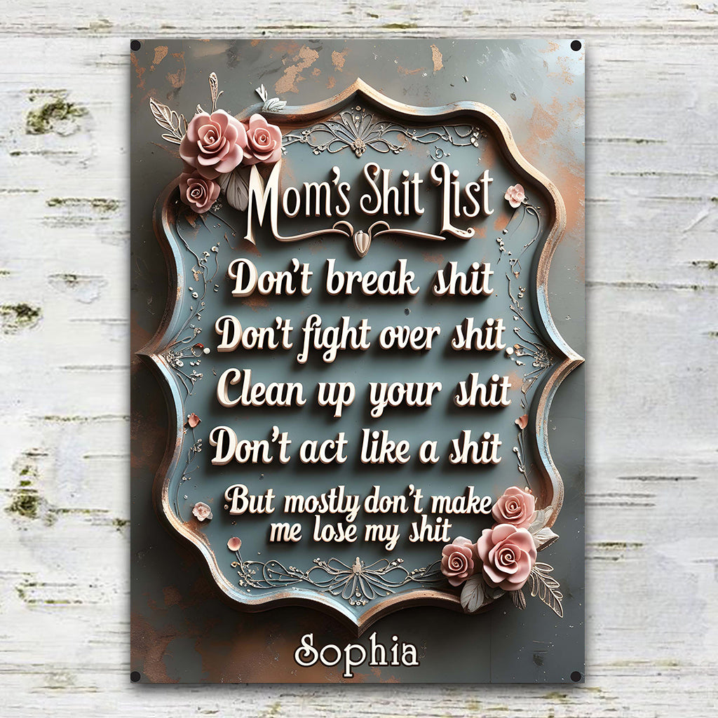 Mom's Shit List - Personalized Mother Rectangle Metal Sign