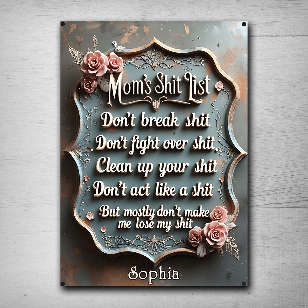 Mom's Shit List - Personalized Mother Rectangle Metal Sign