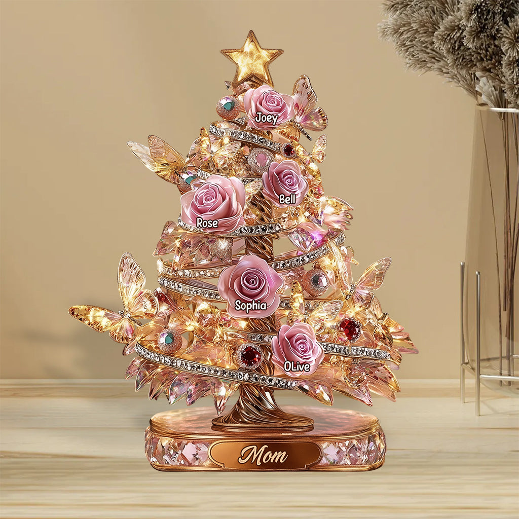 Beautiful Rose Christmas Tree, A Perfect Christmas Gift for Mom - Personalized Mother Custom Shaped Acrylic Plaque