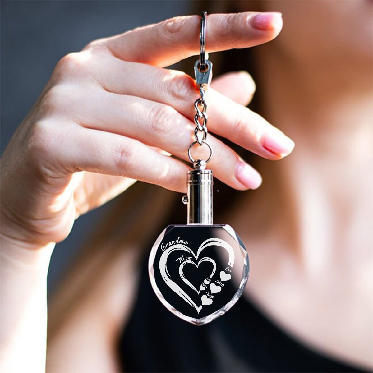 First Mom Now Grandma - Personalized Grandma LED Light Crystal Keychain