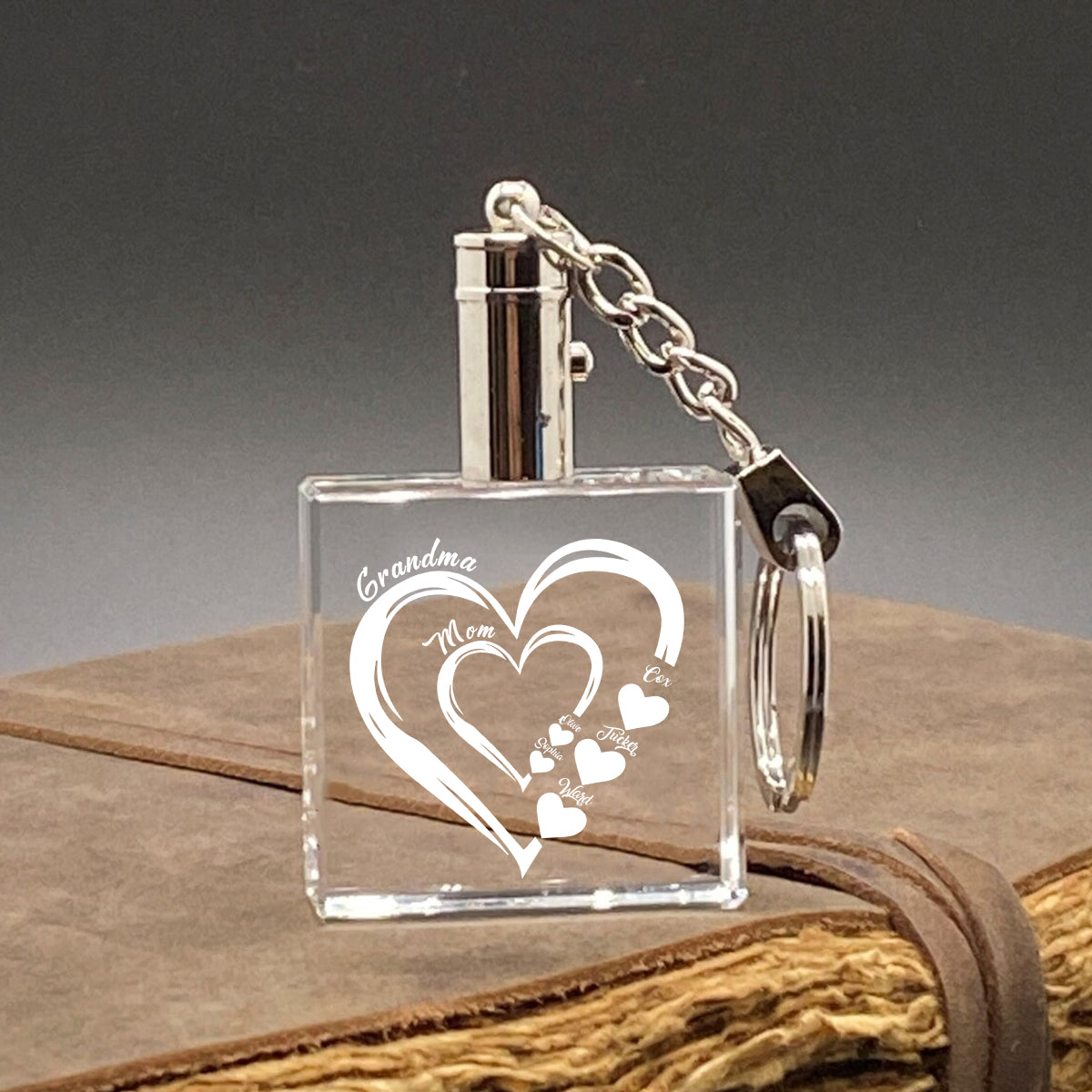 First Mom Now Grandma - Personalized Grandma LED Light Crystal Keychain