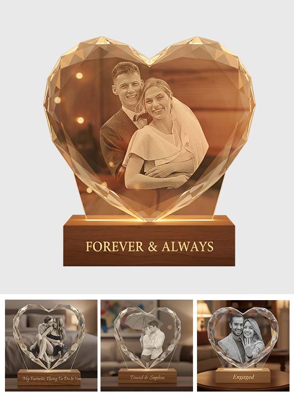Photo Engraved Heart 3D Crystal - Personalized Couple Custom Shaped Acrylic Plaque