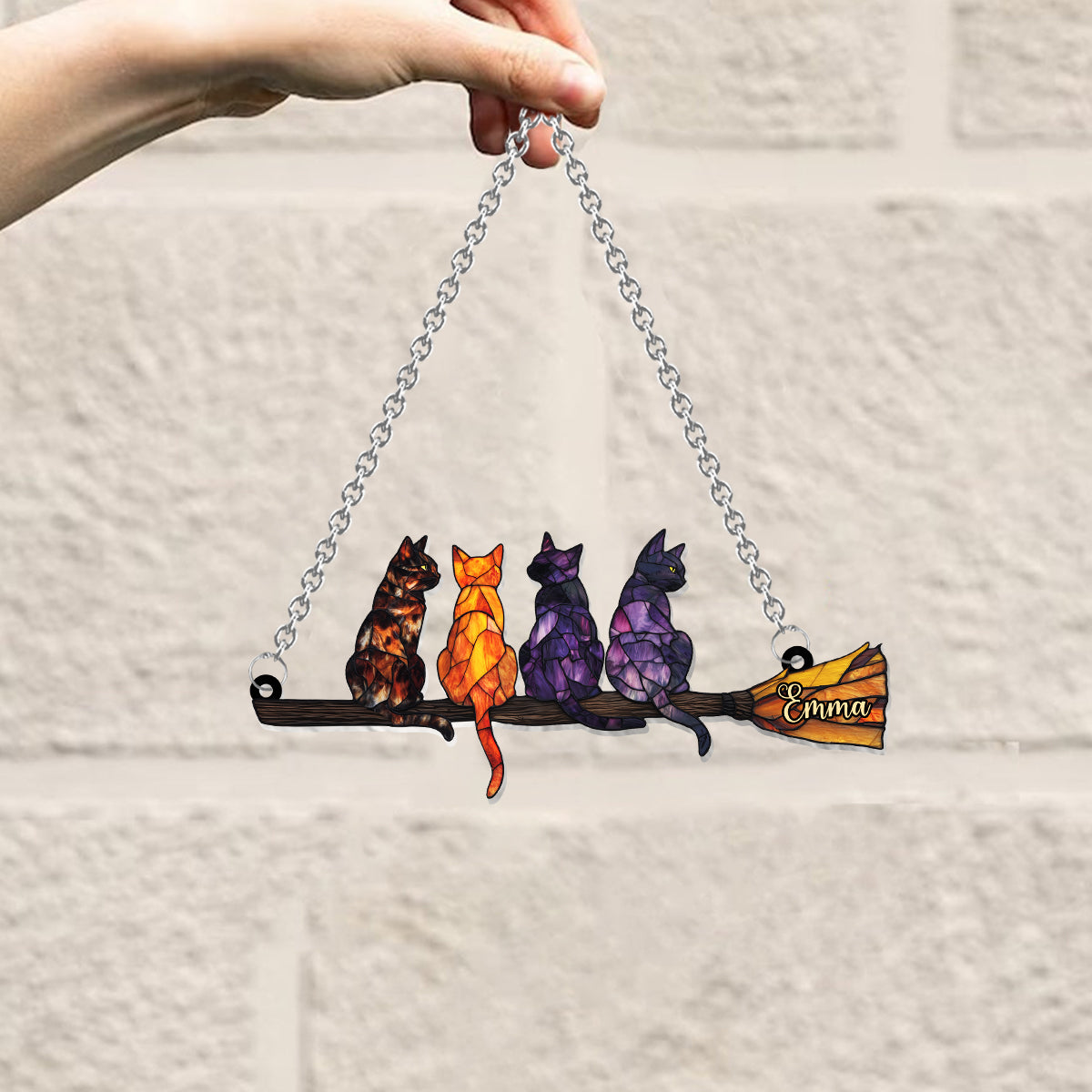 Mystery Cat - Personalized Witch Window Hanging Suncatcher Ornament