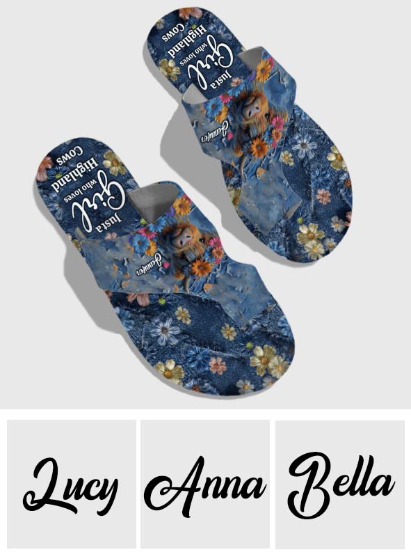 Einfach ein Mädchen, das Hochlandrinder liebt – personalisierte Zehensandalen mit Hochlandrind-Motiv