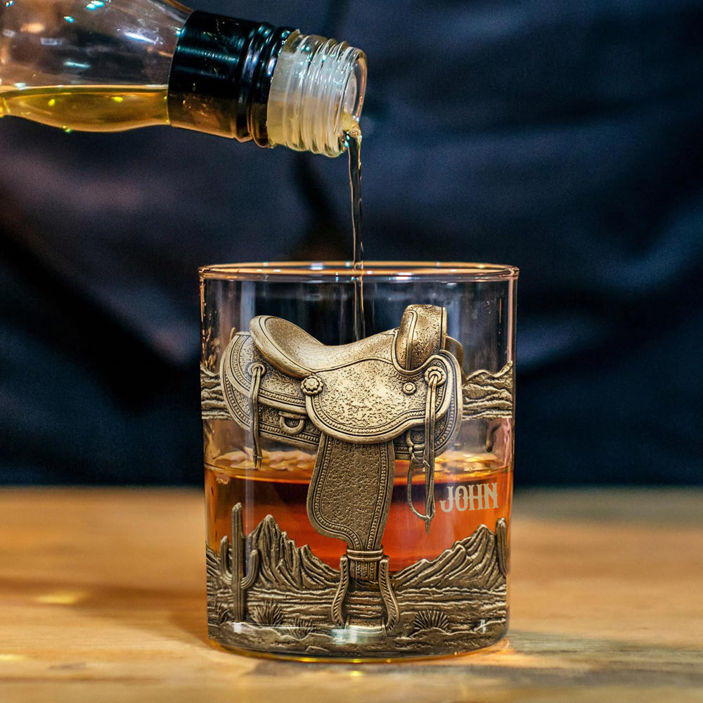 Horseshoe And Saddle - Personalized Horse Whiskey Decanter Set