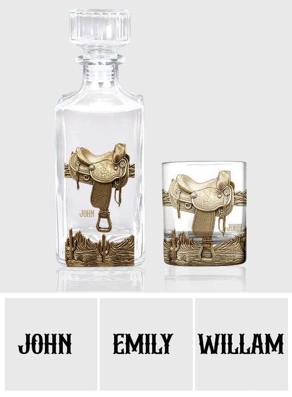 Horseshoe And Saddle - Personalized Horse Whiskey Decanter Set