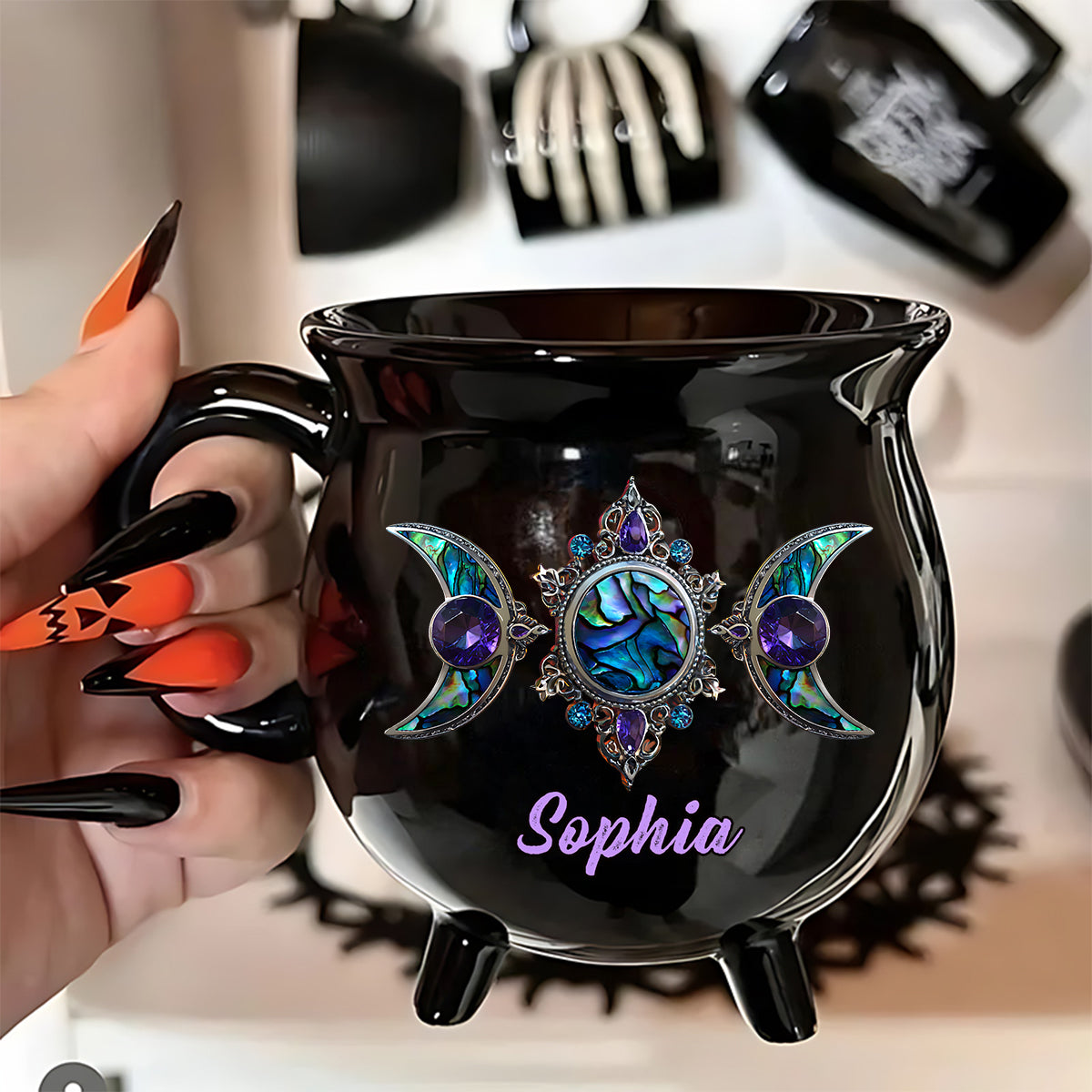 Beautiful Triple Moon - Personalized Witch Cauldron Mug
