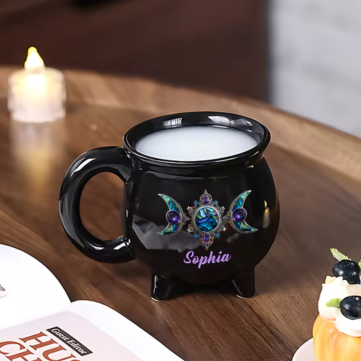 Beautiful Triple Moon - Personalized Witch Cauldron Mug