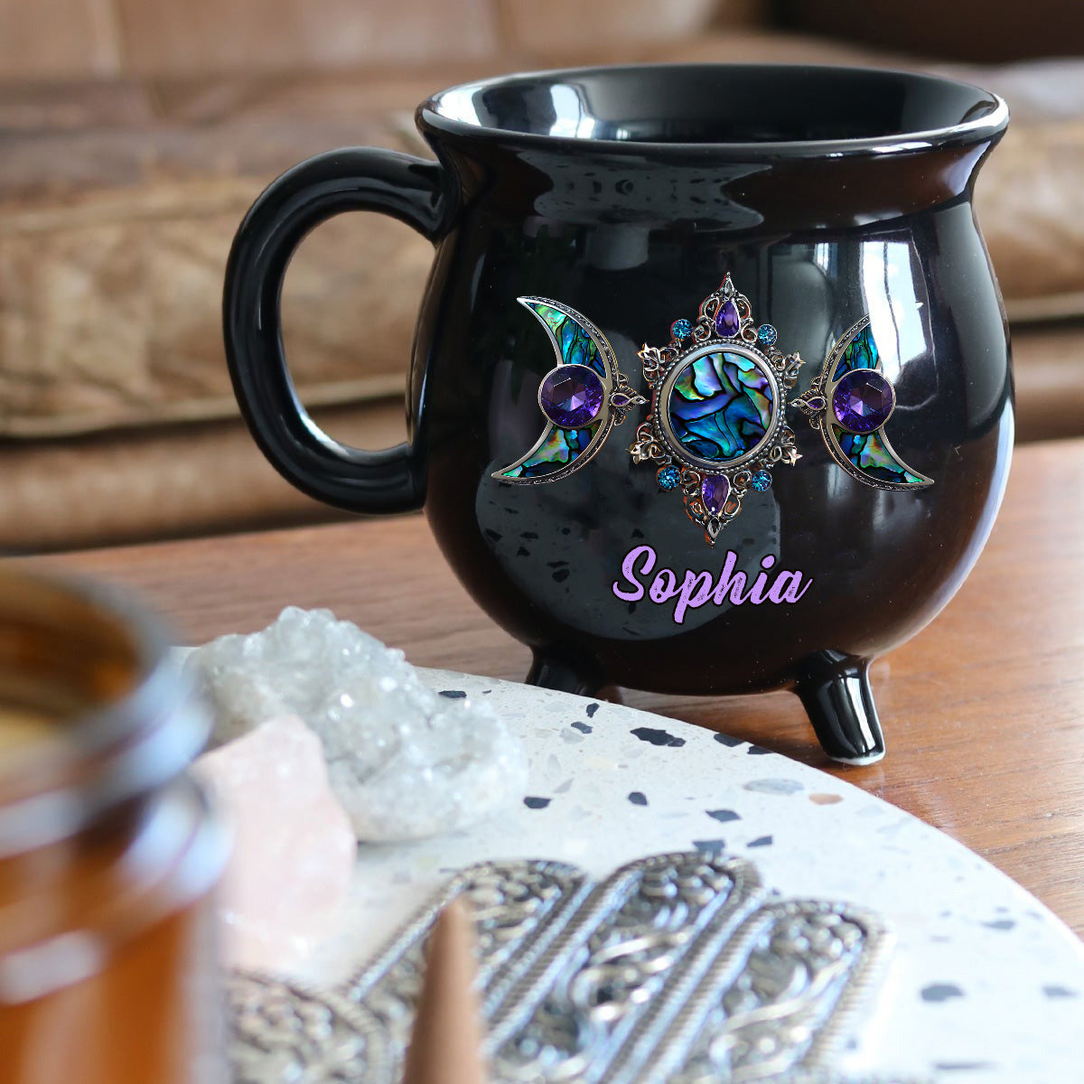 Beautiful Triple Moon - Personalized Witch Cauldron Mug