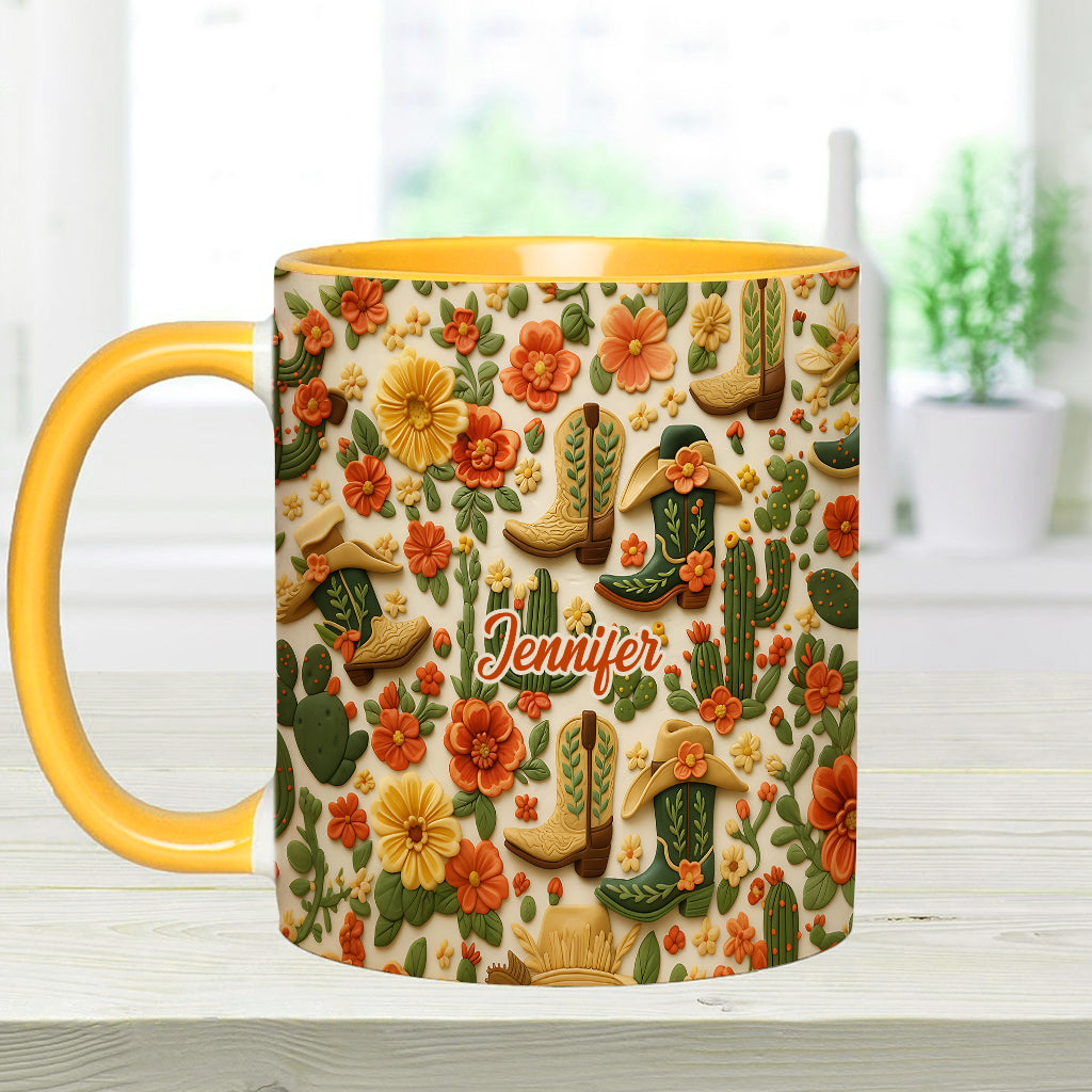 Cowgirl Boots Cactus - Personalized Cowgirl Accent Mug