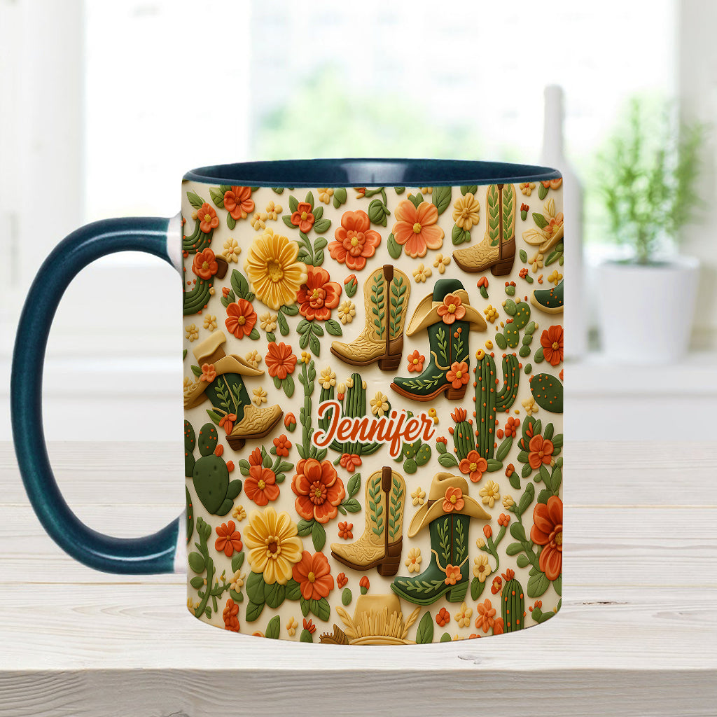 Cowgirl Boots Cactus - Personalized Cowgirl Accent Mug