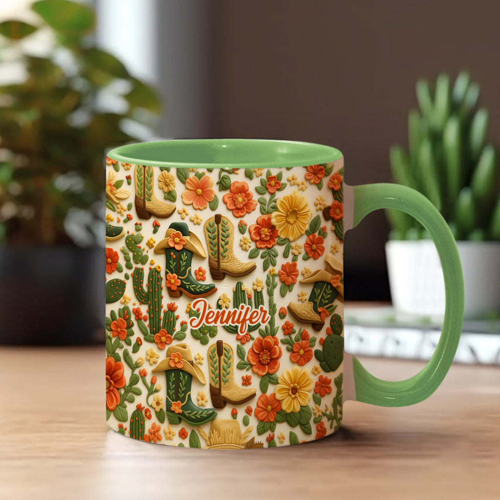 Cowgirl Boots Cactus - Personalized Cowgirl Accent Mug