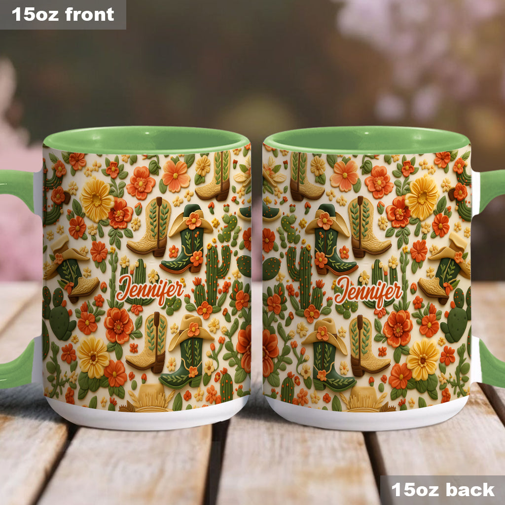 Cowgirl Boots Cactus - Personalized Cowgirl Accent Mug