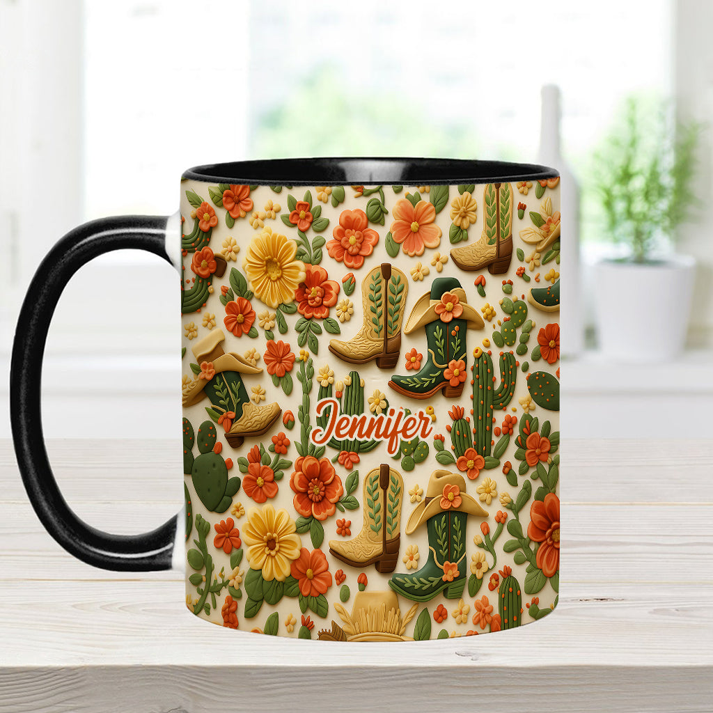 Cowgirl Boots Cactus - Personalized Cowgirl Accent Mug