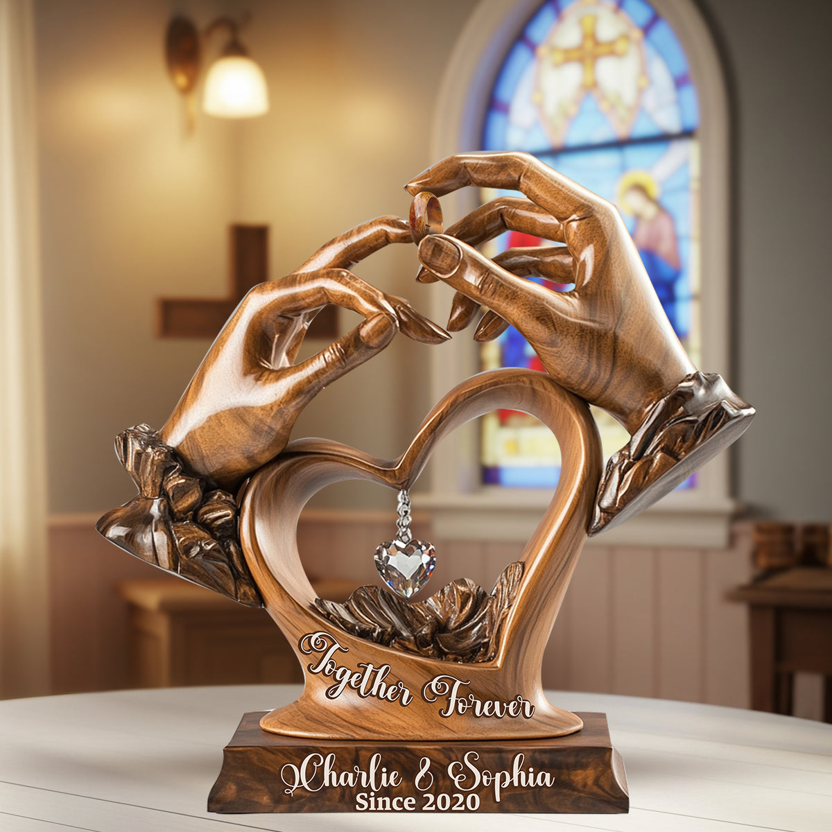 Engagement Wedding Anniversary - Personalized Couple Custom Shaped Wood Plaque