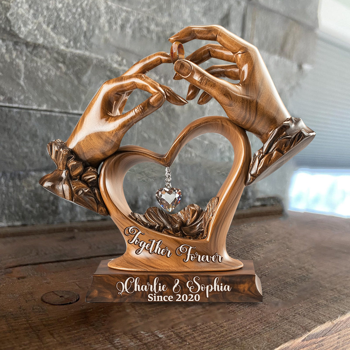Engagement Wedding Anniversary - Personalized Couple Custom Shaped Wood Plaque