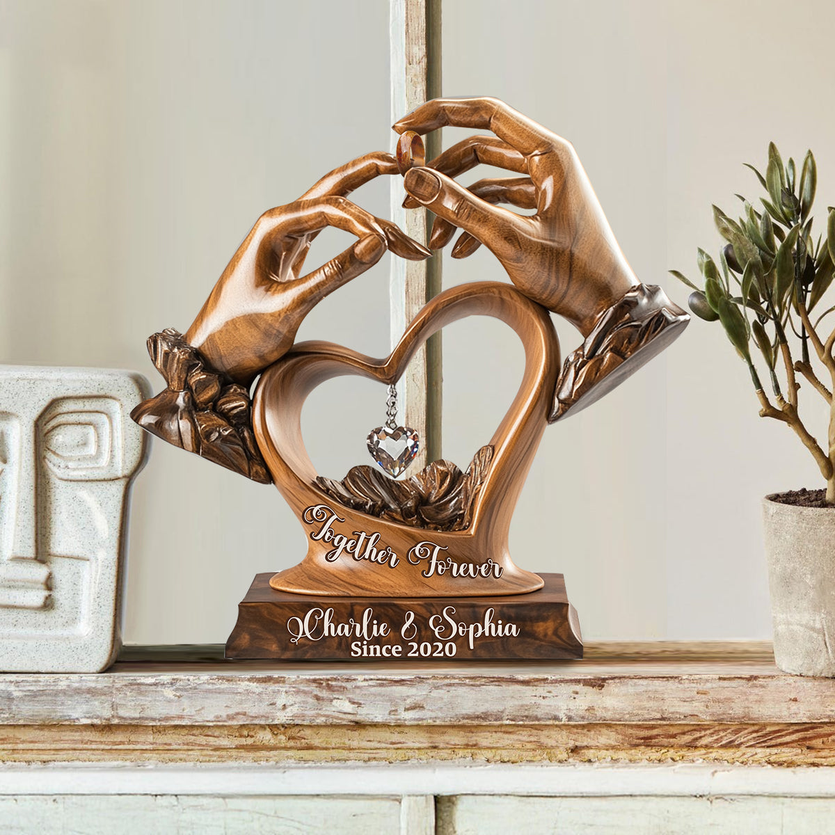 Engagement Wedding Anniversary - Personalized Couple Custom Shaped Wood Plaque