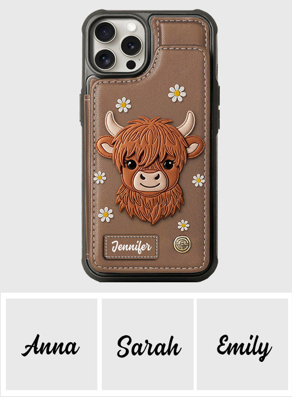 Adorable vache des Highlands - Étui portefeuille personnalisé pour téléphone avec une vache des Highlands