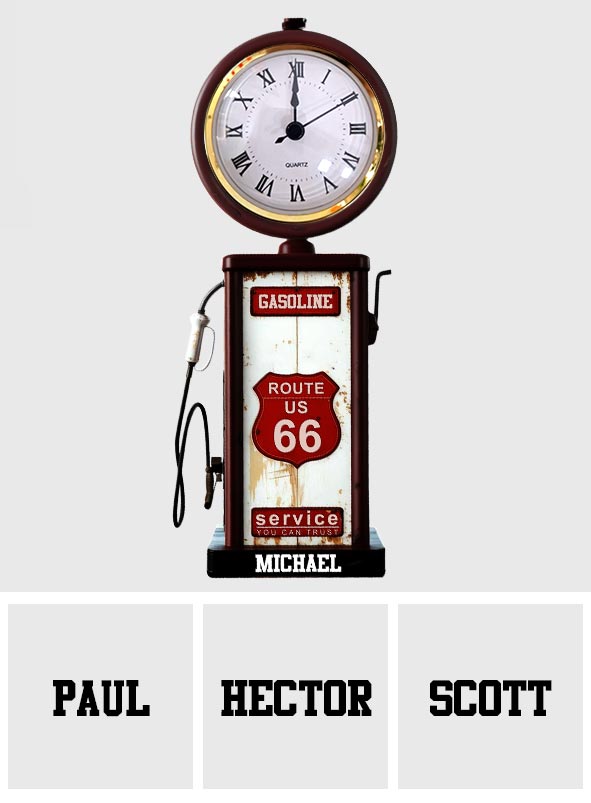 Historische Route 66 Benzin - Personalisierte Acryl-Uhrplakette für Muscle-Cars